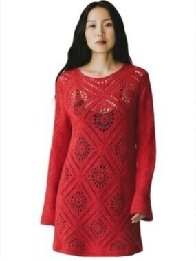 Joie Red Crochet Knit Swim Cover Up XL